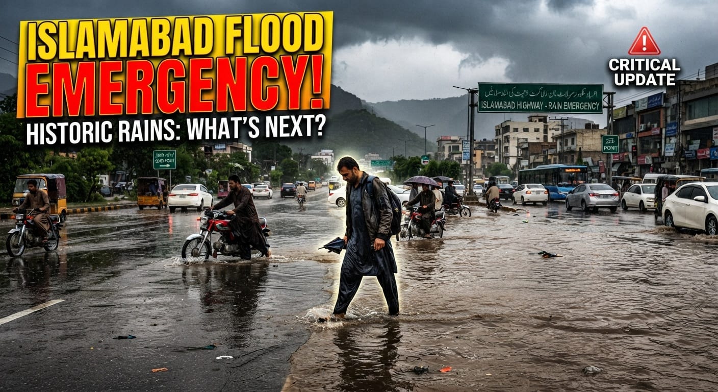 Islamabad rain emergency streets flooded with heavy monsoon rain and traffic